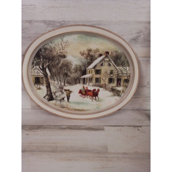 American Homestead Winter 10 Serving Tray By Currier And Ives - Picture 2 of 16